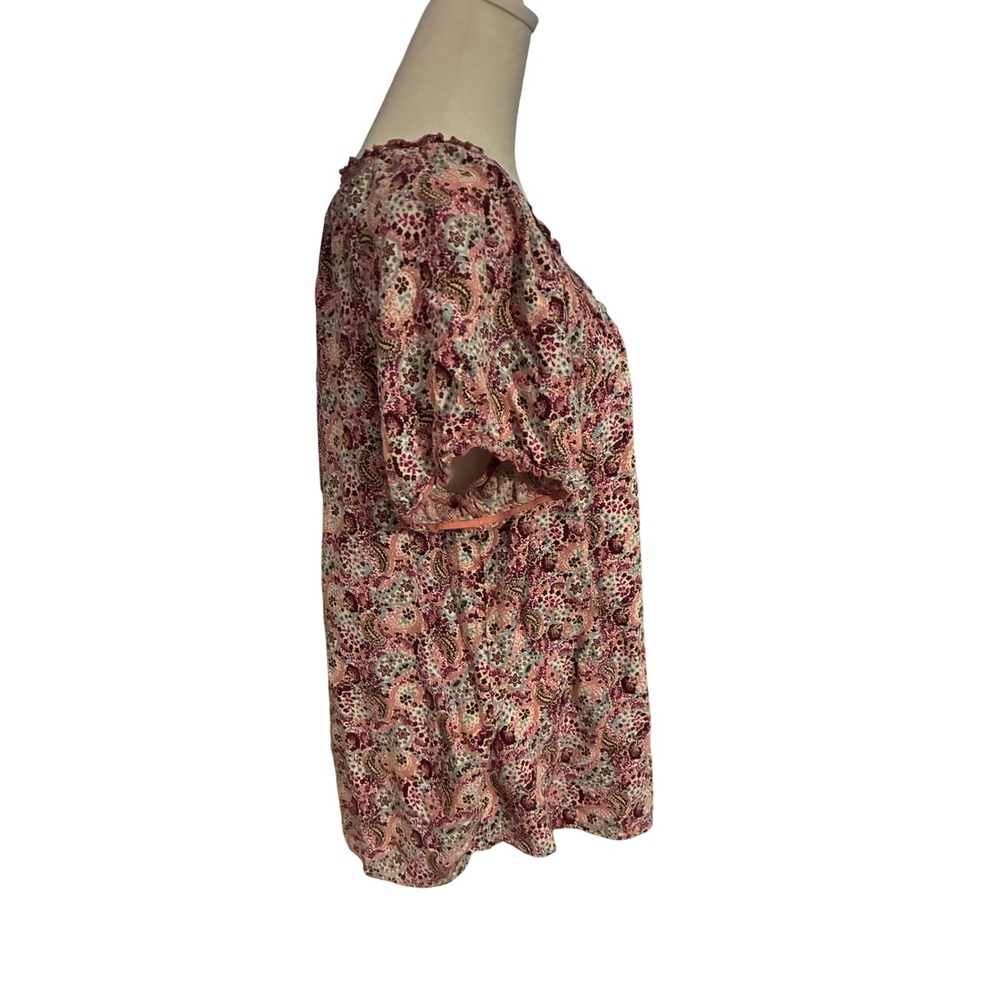 Faded Glory Womens XL Pink Paisley Floral Rayon Boho Peasant Blouse Top - Picture 3 of 6